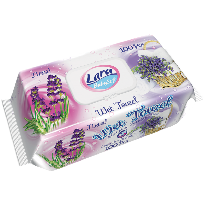 LARA Vlhčené Ubrousky 100 ks Lavender