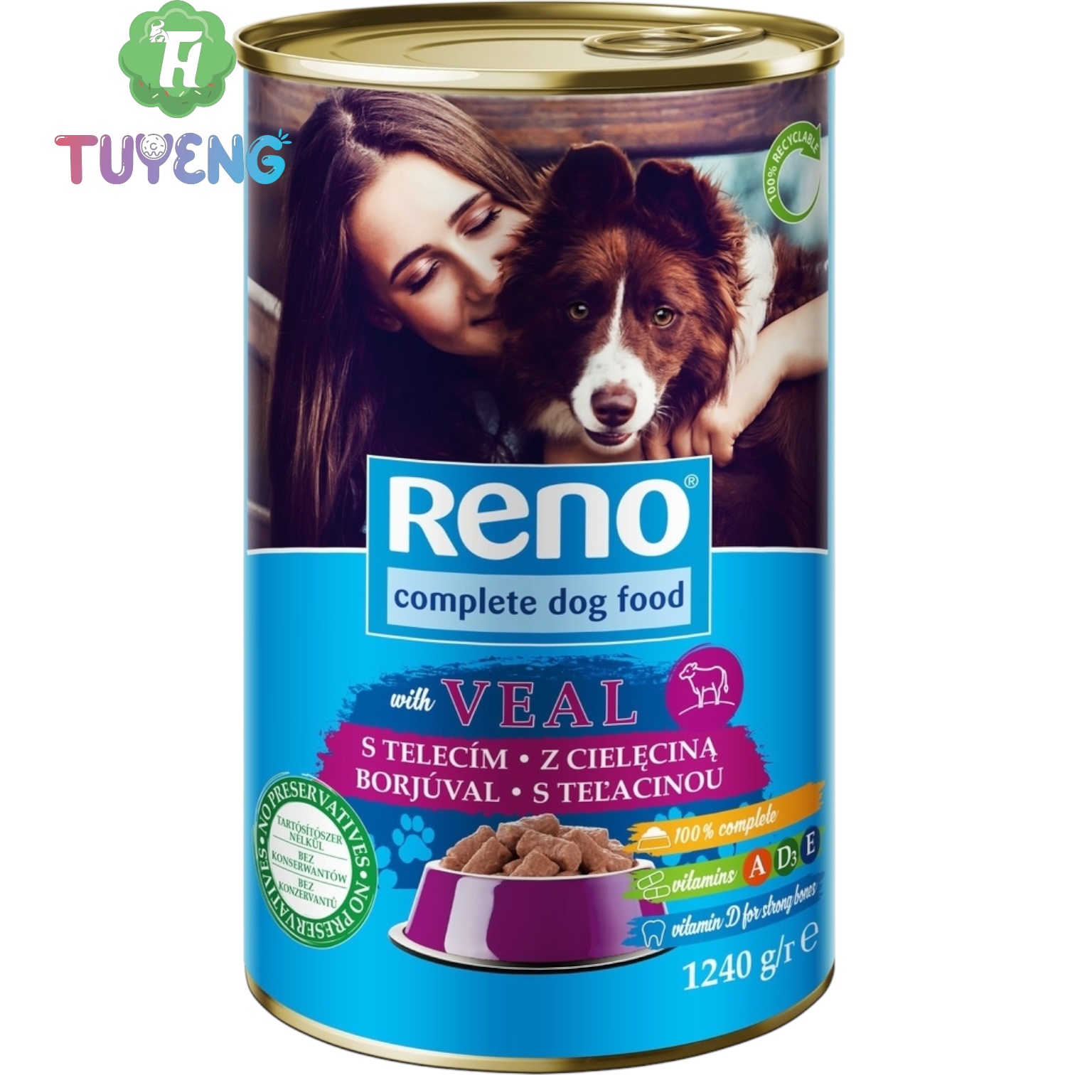 Reno konzerva pro psy kousky s telecím 1240 g