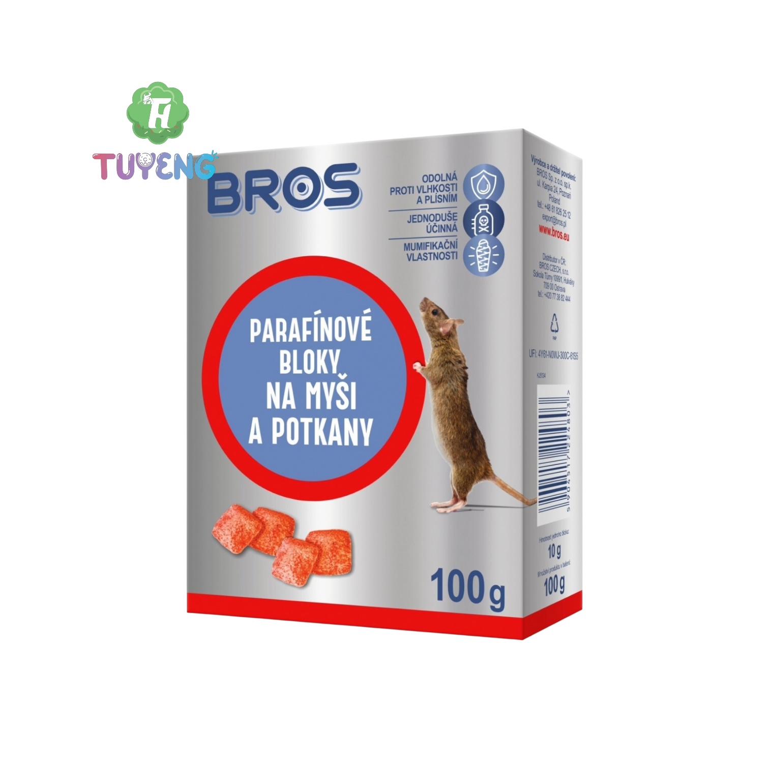 Rodenticid BROS parafínové bloky na myši a potkany 100g