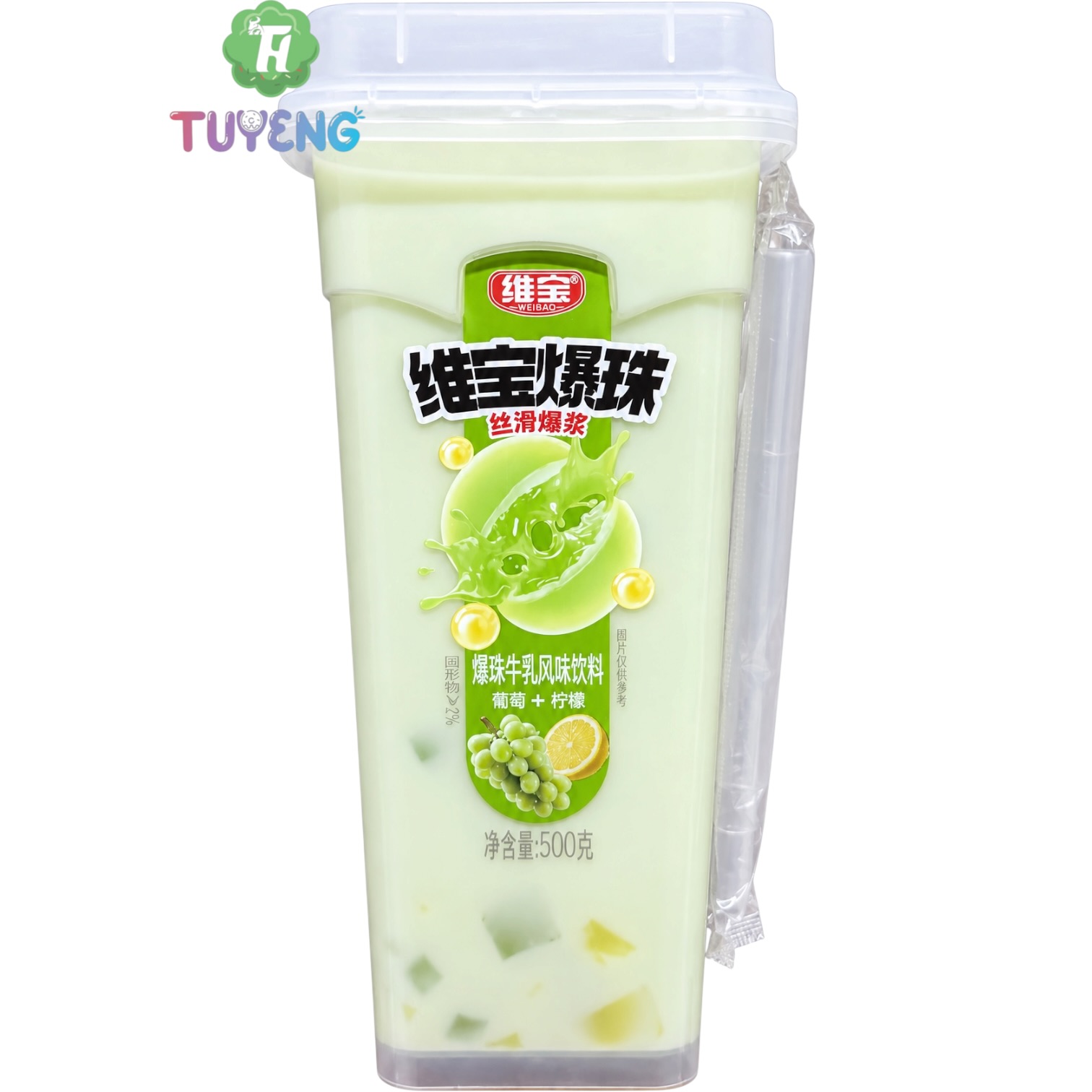 WEIBAO bubble tea green grape&citron with pearls 500 ml